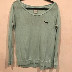 VS PINK Mint Green Long Sleeve Boyfriend T-Shirt